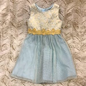 Gorgeous light blue and gold formal dress.